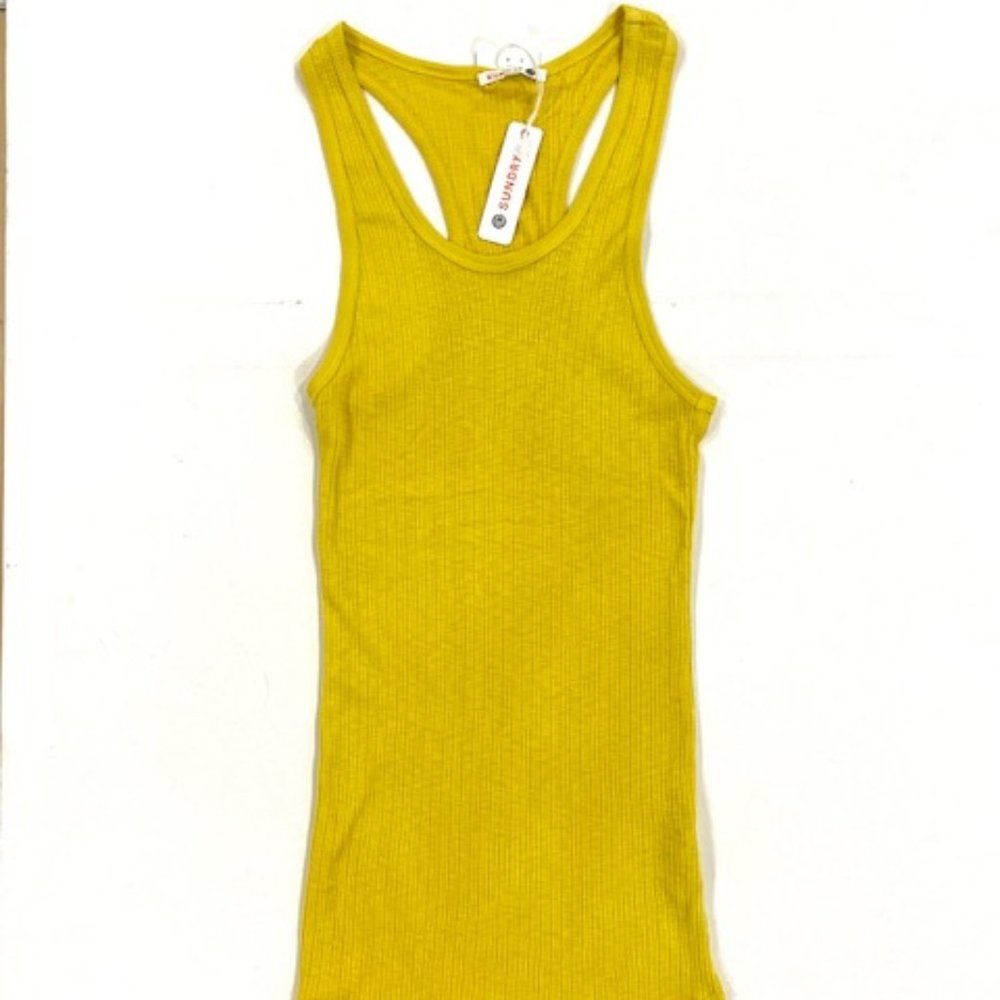Sundry Long Fitted Racerback Rib Tank Yellow - Picture 3 of 5